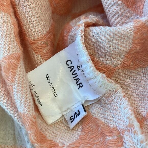 PEARL & CAVIAR Zakar Cotton 3/4 Sleeve Peach and Cream Greek Santorini Dress - Picture 8 of 8